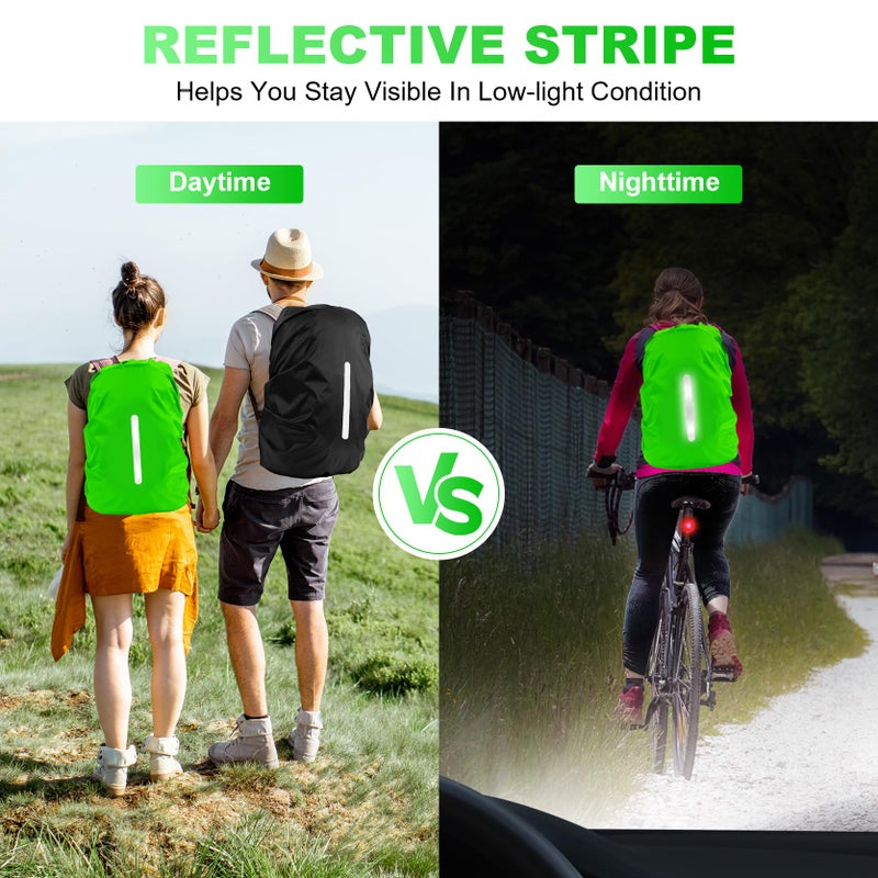 LAMA 2 Pack Waterproof Rain Cover for Backpack, Reflective Rainproof Protector for Anti-Dust and Anti-Theft, S Size (for 18L-25L Backpack), 1 Pcs Green + 1 Pcs Black - Image 2